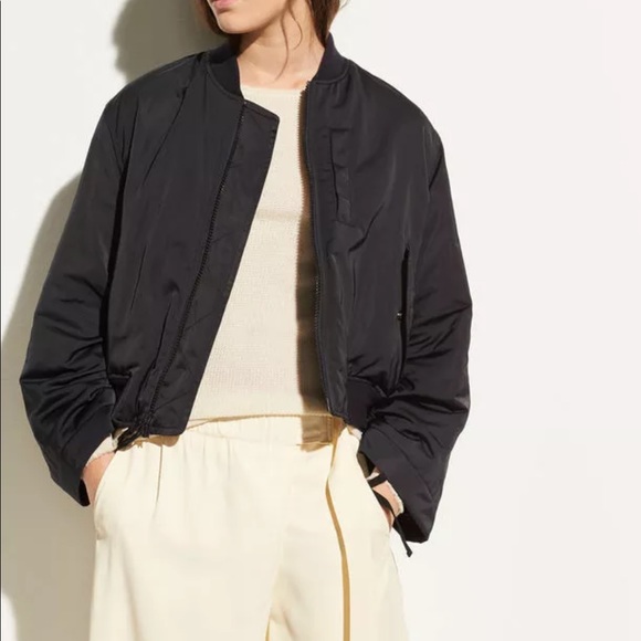 Vince Jackets & Blazers - Vince parachute black satin bomber jacket size XS